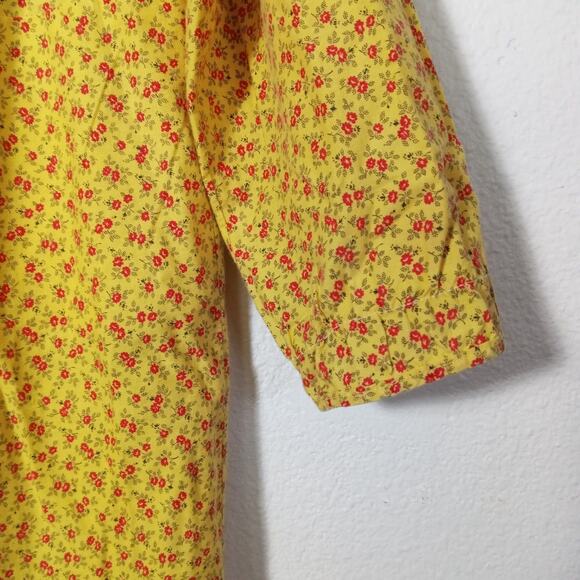 VTG Jeri Morton 60s Nightie Prairie M Yellow Red Floral Ruffle Cottage Eyelet - Picture 5 of 13